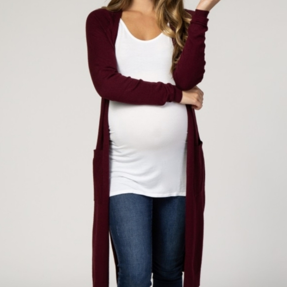 Pinkblush Burgundy Solid Knit Maternity Cardigan